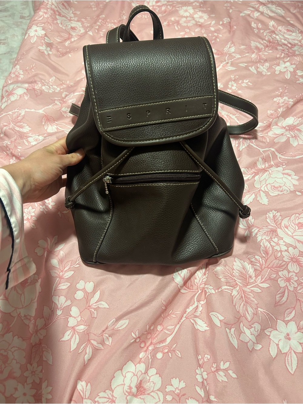 Esprit Brown Pebbled Faux Leather Backpack
